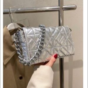 Metallic Quilted Flap Chain Square Bag